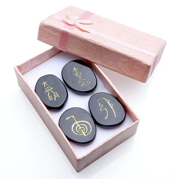 Flat Oval Symbol Text Rose Quartz White Crystal Black Agate