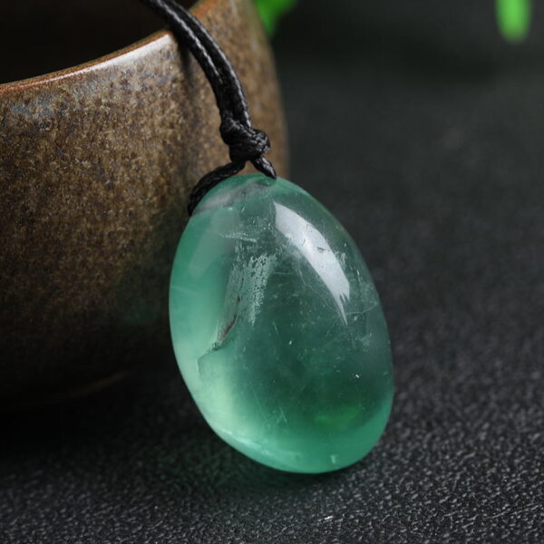 Natural Green Fluorite Oval Crystal Rough Stone Pendant Necklace