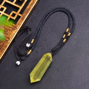 Natural Citrine Double Pointed Column Pendant Polyhedron Necklace Crystal Hexagonal Prism