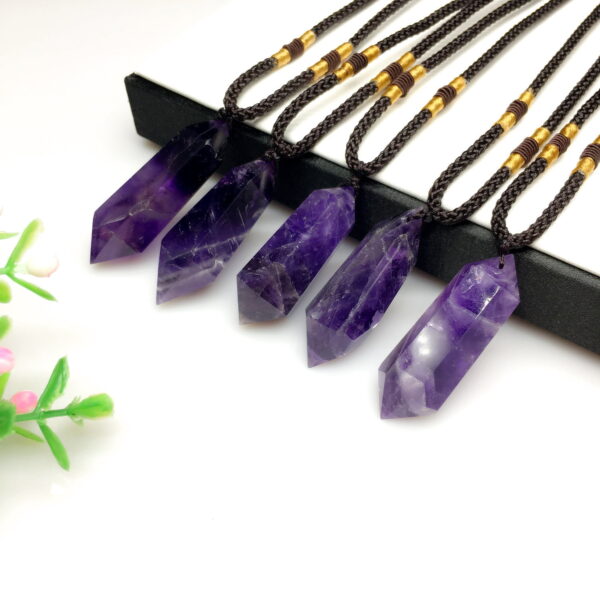 Natural Dream Amethyst Double Pointed Hexagonal Prism Pendant Necklace