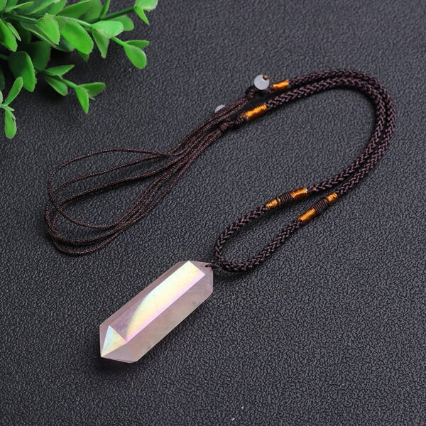 Natural Electroplated Pink Crystal Double Pointed Crystal Column Pendant Necklace