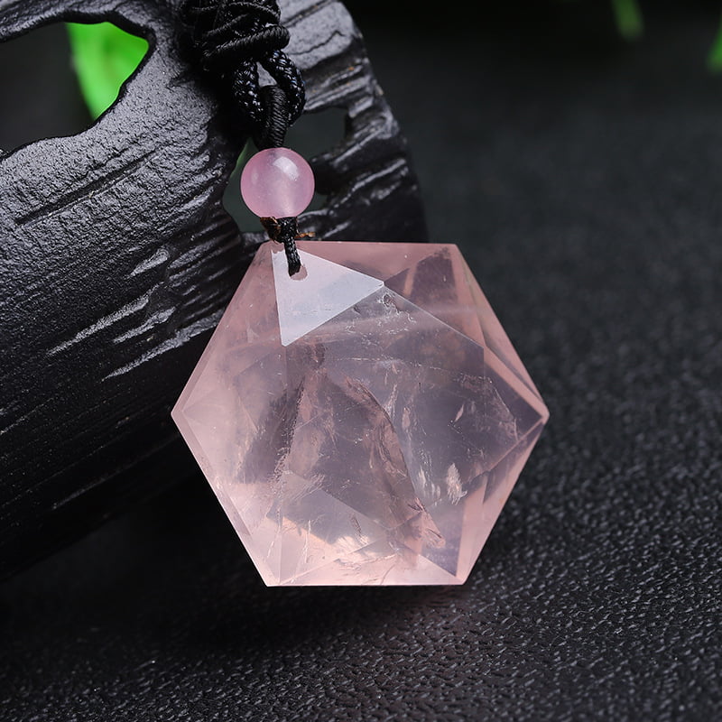 Natural Rose Quartz Hexagram Pendant Necklace