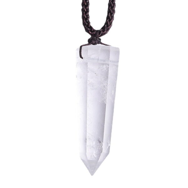 Natural White Crystal Single Pointed Hexagonal Prism Pendant Necklace