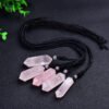 Natural Pink Crystal Hibiscus Stone Double Pointed Hexagonal Prism Pendant Original Stone Necklace
