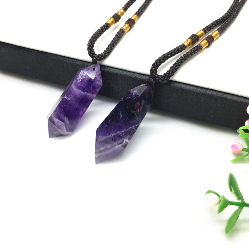 Natural Dream Amethyst Double Pointed Hexagonal Prism Pendant Necklace Original Stone