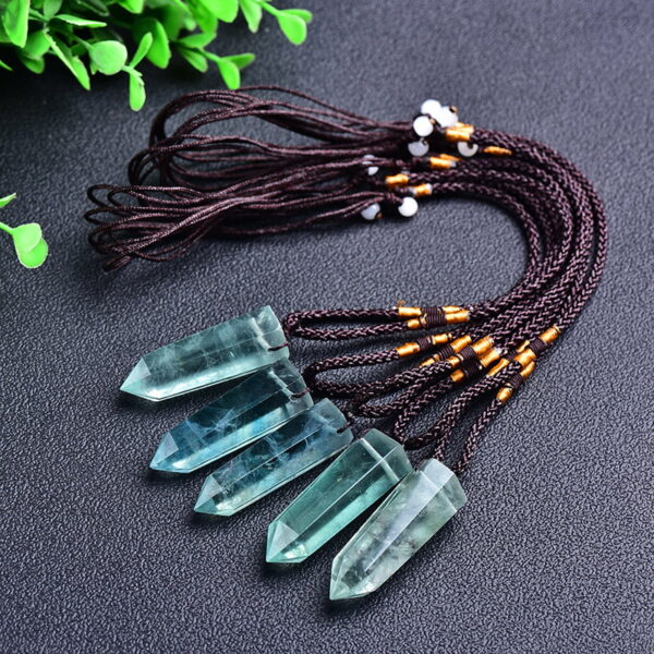 Natural Crystal Green Fluorite Single Point Hexagonal Pendant Necklace