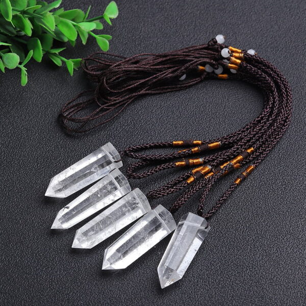 Natural White Crystal Single Pointed Hexagonal Prism Pendant Necklace