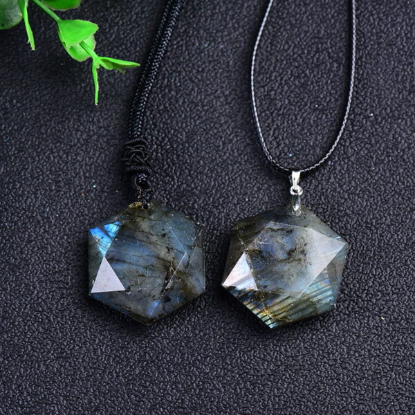 Natural Labradorite Hexagram Pendant Necklace