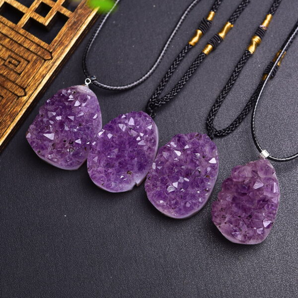 Natural Amethyst Cluster Teardrop-shaped Rough Stone Pendant Necklace Natural Amethyst Cluster Teardrop-shaped Rough Stone Pendant Necklace