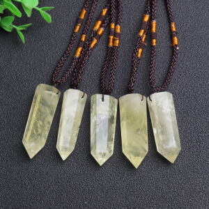 Natural Citrine Hexagonal Prism Raw Stone Pendant Necklace
