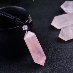 Natural Pink Crystal Hibiscus Stone Double Pointed Hexagonal Prism Pendant Original Stone Necklace Natural Pink Crystal Hibiscus Stone Double Pointed Hexagonal Prism Pendant Original Stone Necklace