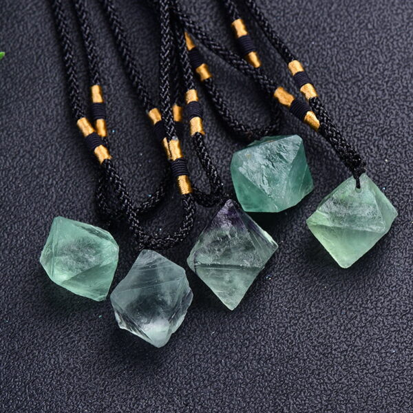Natural Fluorite Pendant Green Fluorite Octahedron Necklace