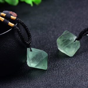 Natural Fluorite Pendant Green Fluorite Octahedron Necklace