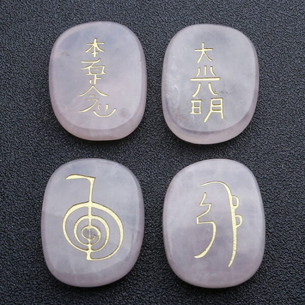 Flat Oval Symbol Text Rose Quartz White Crystal Black Agate