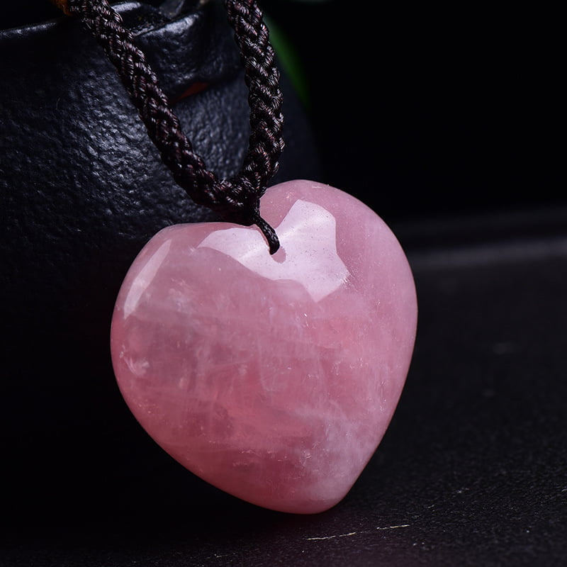 Natural Rose Quartz Heart Pendant Necklace