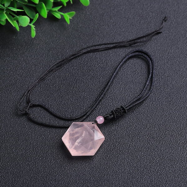 Natural Rose Quartz Hexagram Pendant Necklace