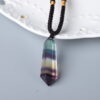 Natural Colorful Fluorite Crystal Column Hemp Rope Necklace Natural Colorful Fluorite Crystal Column Hemp Rope Necklace