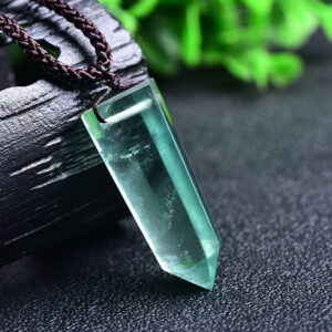 Natural Crystal Green Fluorite Single Point Hexagonal Pendant Necklace