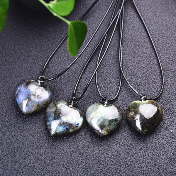 Natural Labradorite Moonstone Love Heart Shape Pendant Necklace