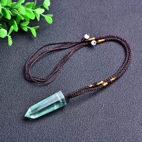 Natural Crystal Green Fluorite Single Point Hexagonal Pendant Necklace