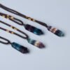 Natural Colorful Fluorite Crystal Column Hemp Rope Necklace - Image 4