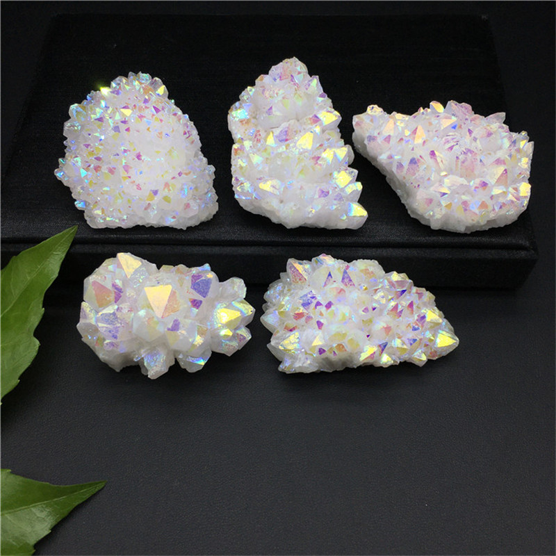 Natural White Crystal Cluster Colorful Electroplated Crystal Raw Stone Cluster