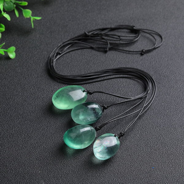 Natural Green Fluorite Oval Crystal Rough Stone Pendant Necklace