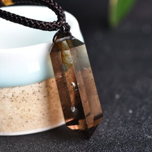 Natural Brown Quartz Double-pointed Smoky Quartz Hexagonal Prism Pendant Necklace