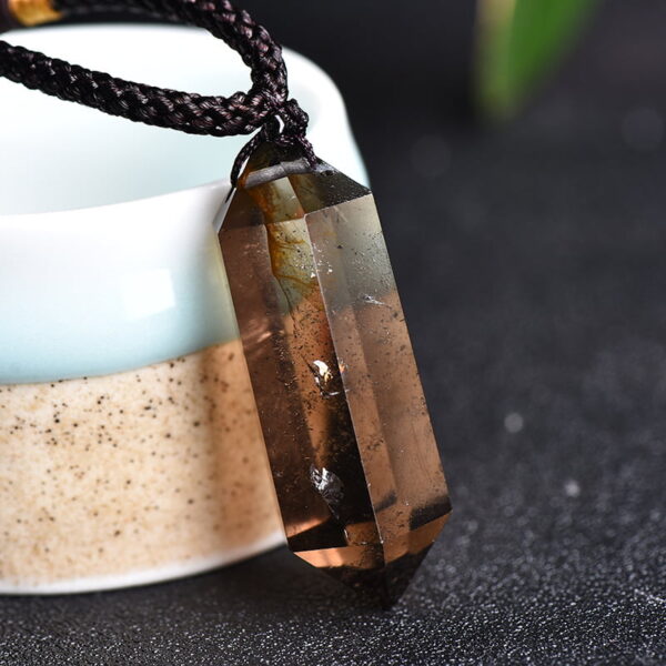 Natural Brown Quartz Double-pointed Smoky Quartz Hexagonal Prism Pendant Necklace