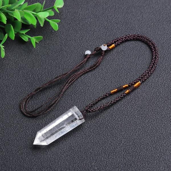 Natural White Crystal Single Pointed Hexagonal Prism Pendant Necklace