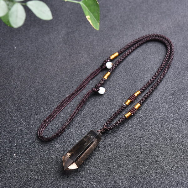 Natural Brown Quartz Double-pointed Smoky Quartz Hexagonal Prism Pendant Necklace