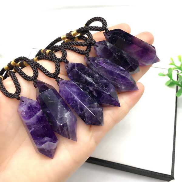 Natural Dream Amethyst Double Pointed Hexagonal Prism Pendant Necklace