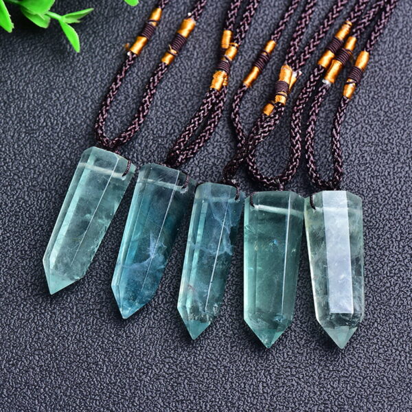 Natural Crystal Green Fluorite Single Point Hexagonal Pendant Necklace
