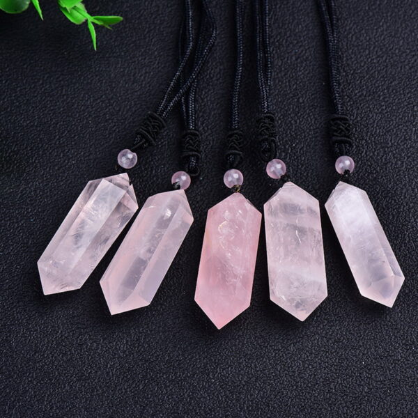 Natural Pink Crystal Hexagonal Prism Necklace