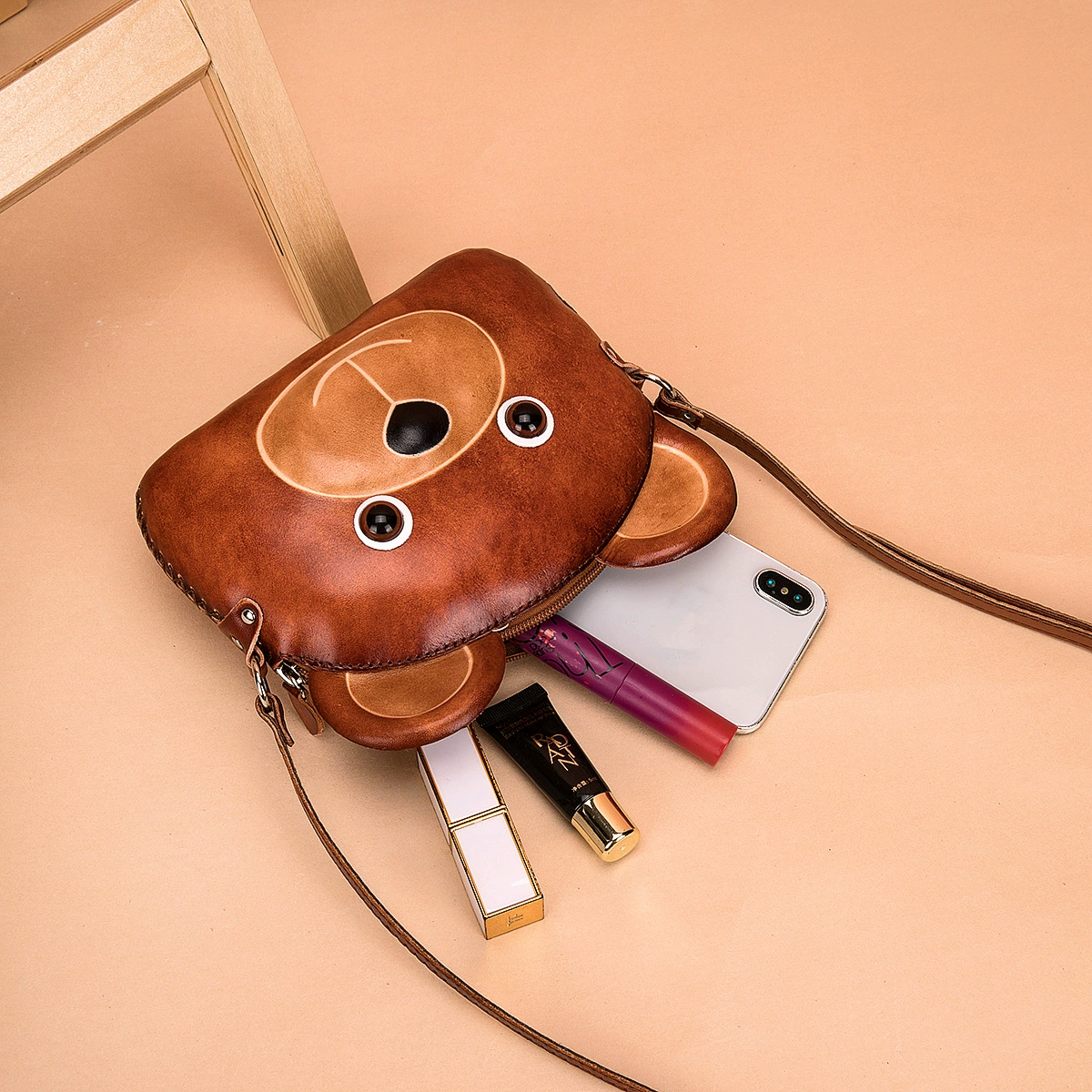 Bear Genuine Leather Crossbody Bag Shoulder Bag - Image 3